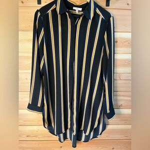 Como Vintage Striped Women’s Button Up Long Blouse Medium
